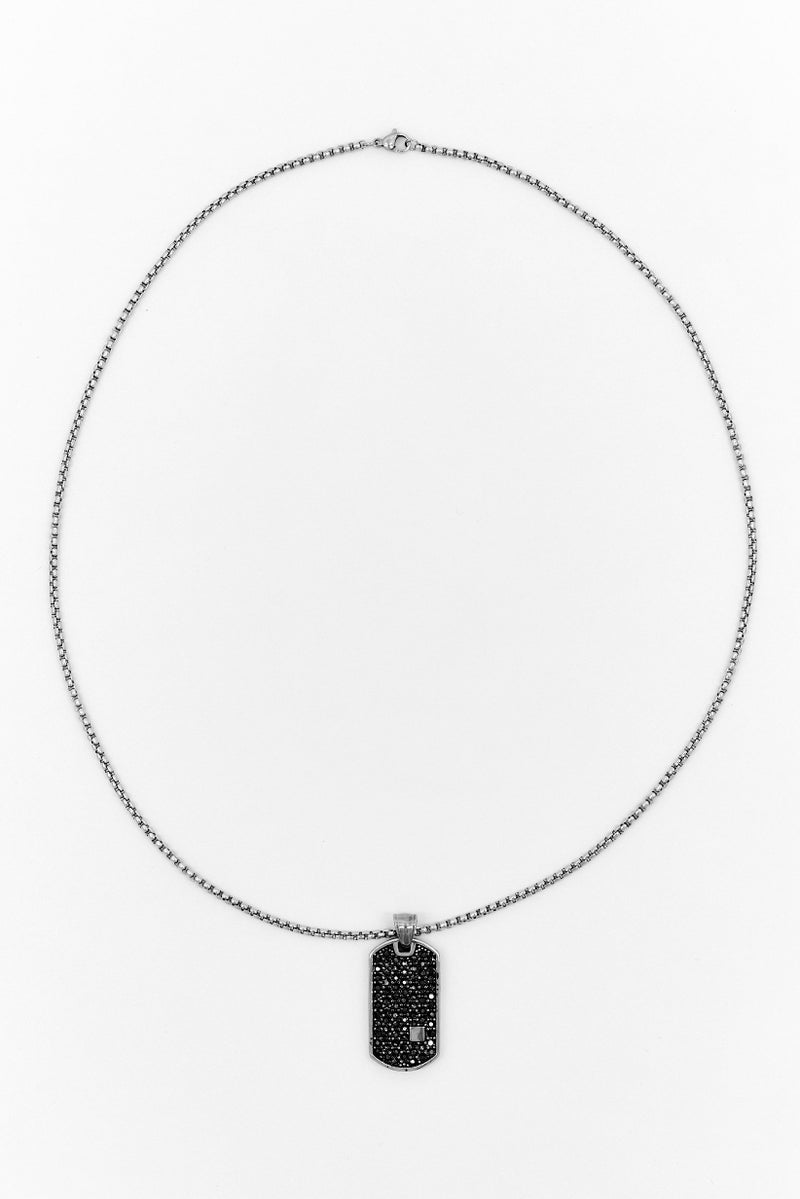 Steeltime Men Stainless Steel And Simulated Black Diamond Necklace, Silver - Image 3